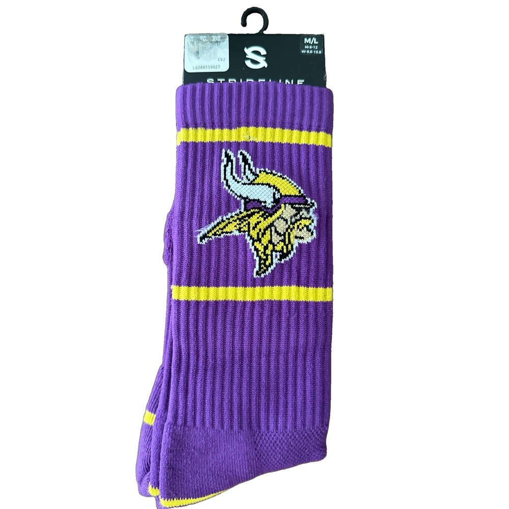 Strideline Minnesota Vikings NFL Crew Purple Gold Yellow Socks, Size M/L